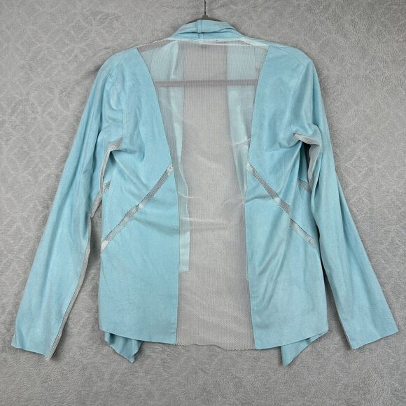 Alberto Makali Cardigan Jacket Womens Small Light Blue Faux Suede Mesh Waterfall - Picture 6 of 13